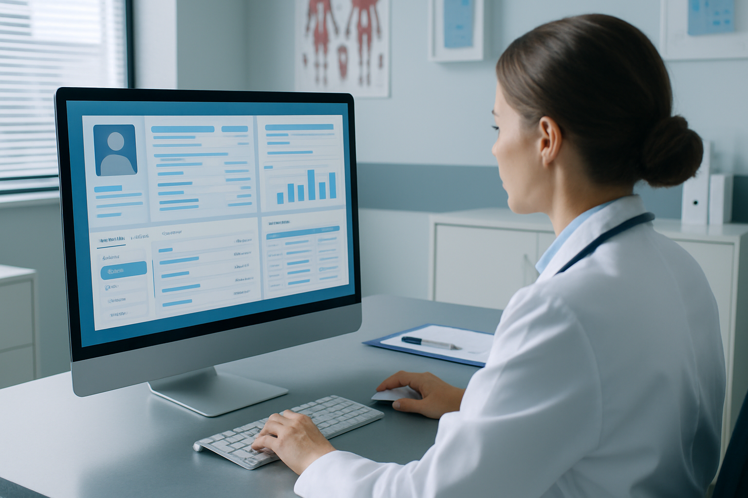 Interfaz de software médico en un consultorio pequeño
